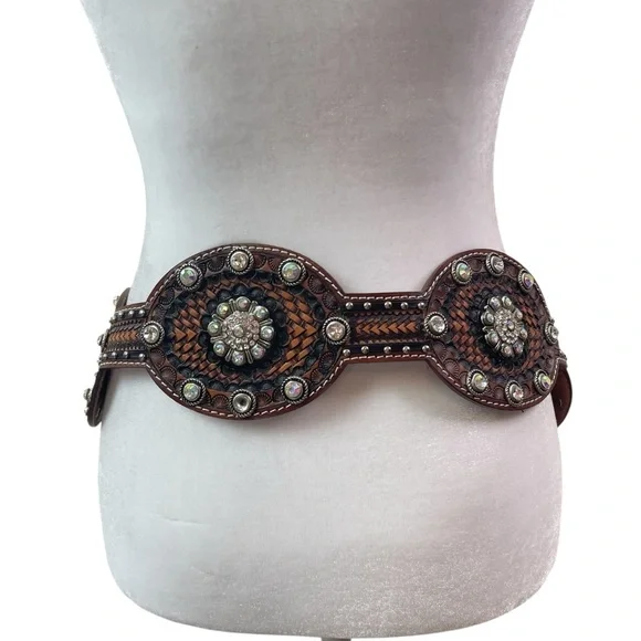 Tony Dilaz Women\'s Vntg Western NFR Bling Hand-Tooled Leather Belt Size 36 Tony Dilaz Women main image 4
